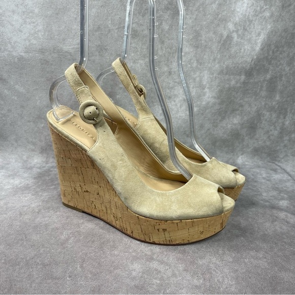 Veronica Beard Dali Suede Wedge Cork Sandals In Beige Color Size 10 - Picture 2 of 9